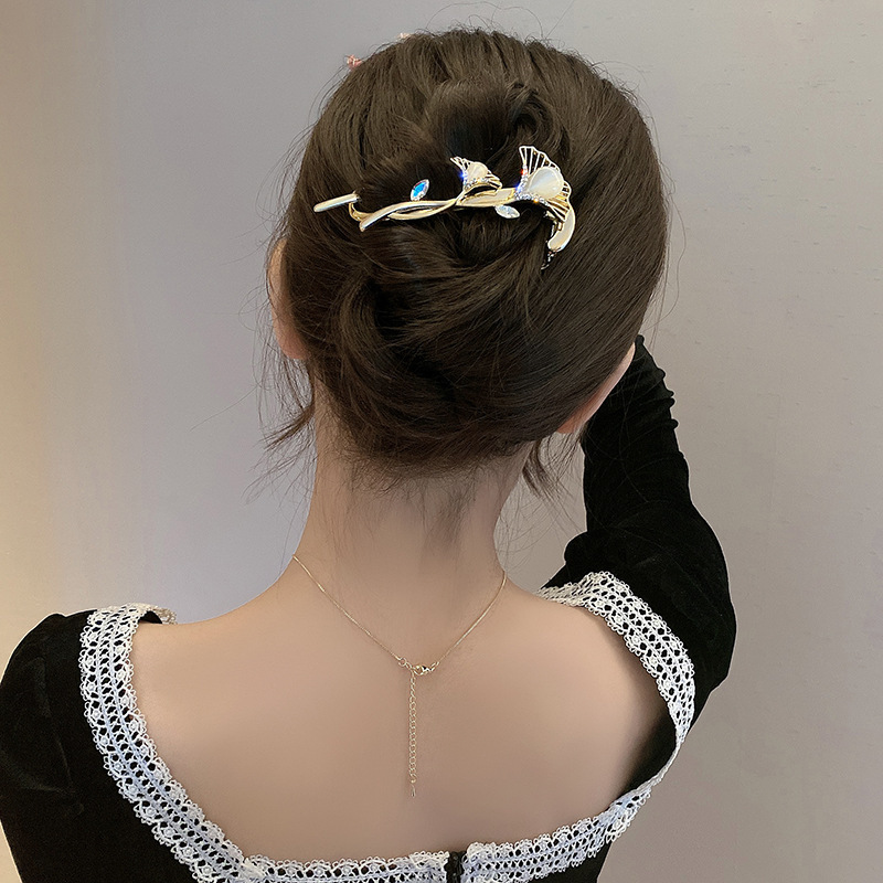 高級イチョウの葉のヘアピン、軽くて豪華なキャッツアイのヘアアクセサリー、女性の後頭部のヘアピン、カエルのバックル、ツイストクリップ、ワンラインクリップ|undefined