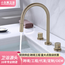 跨境分体抽拉式面盆水龙头精铜台上盆龙头冷热两用万向旋转轻奢风