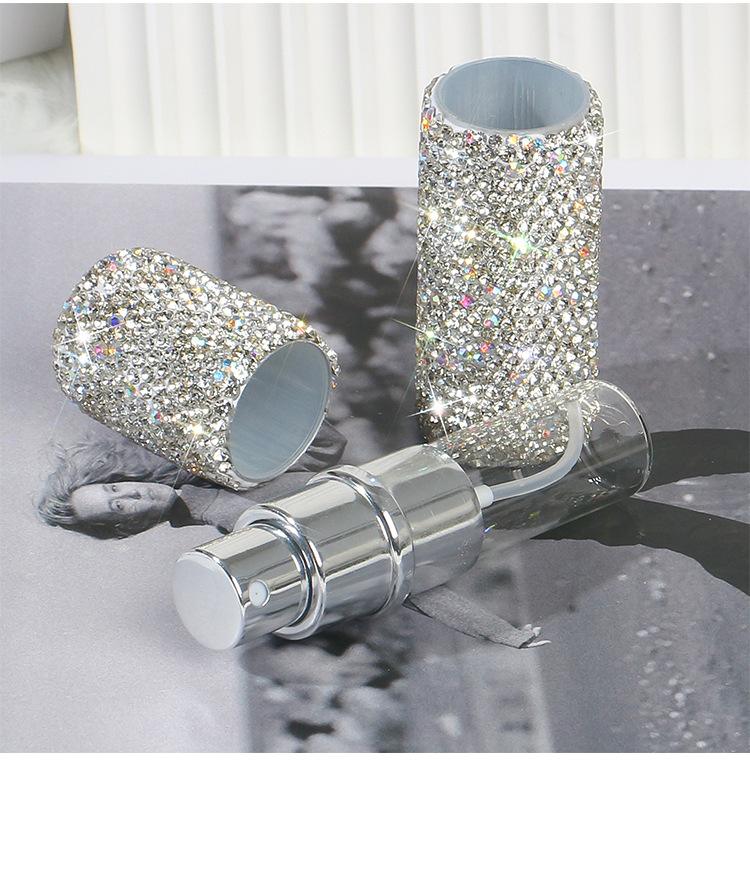 70g Weight Subpackage Bottle Makeup Tools Types 1 Piece Quantity Glass, Clay Diamond Material Solid Color Pattern Glam Style 10ml Diamond-Embedded Perfume Sub-Bottles Vacuum Press Makeup Travel Mini Spray Bottle 7