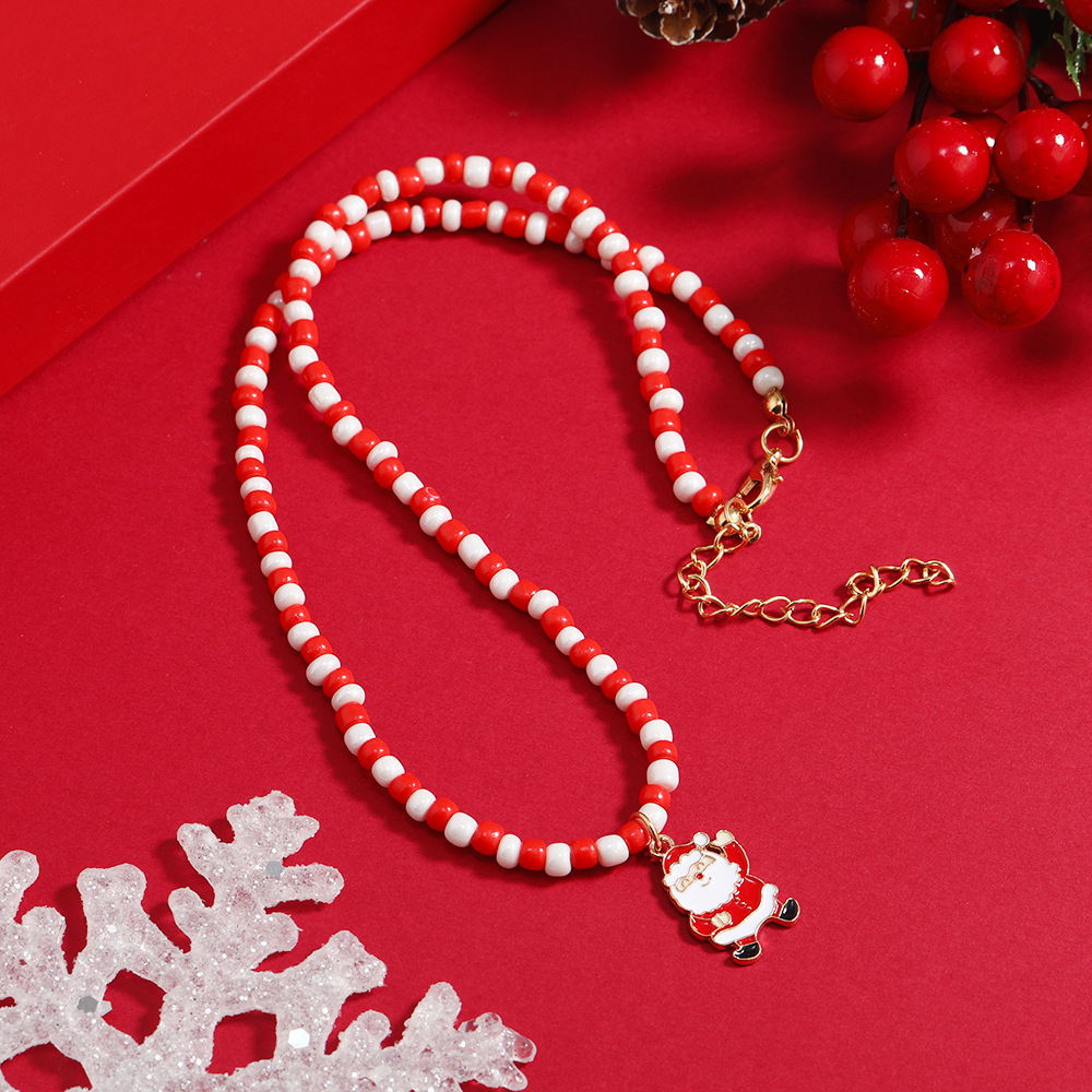 Cute Christmas Tree Santa Claus Snowflake Beaded Inlay Rhinestones Women's Pendant Necklace 1 Piece display picture 4