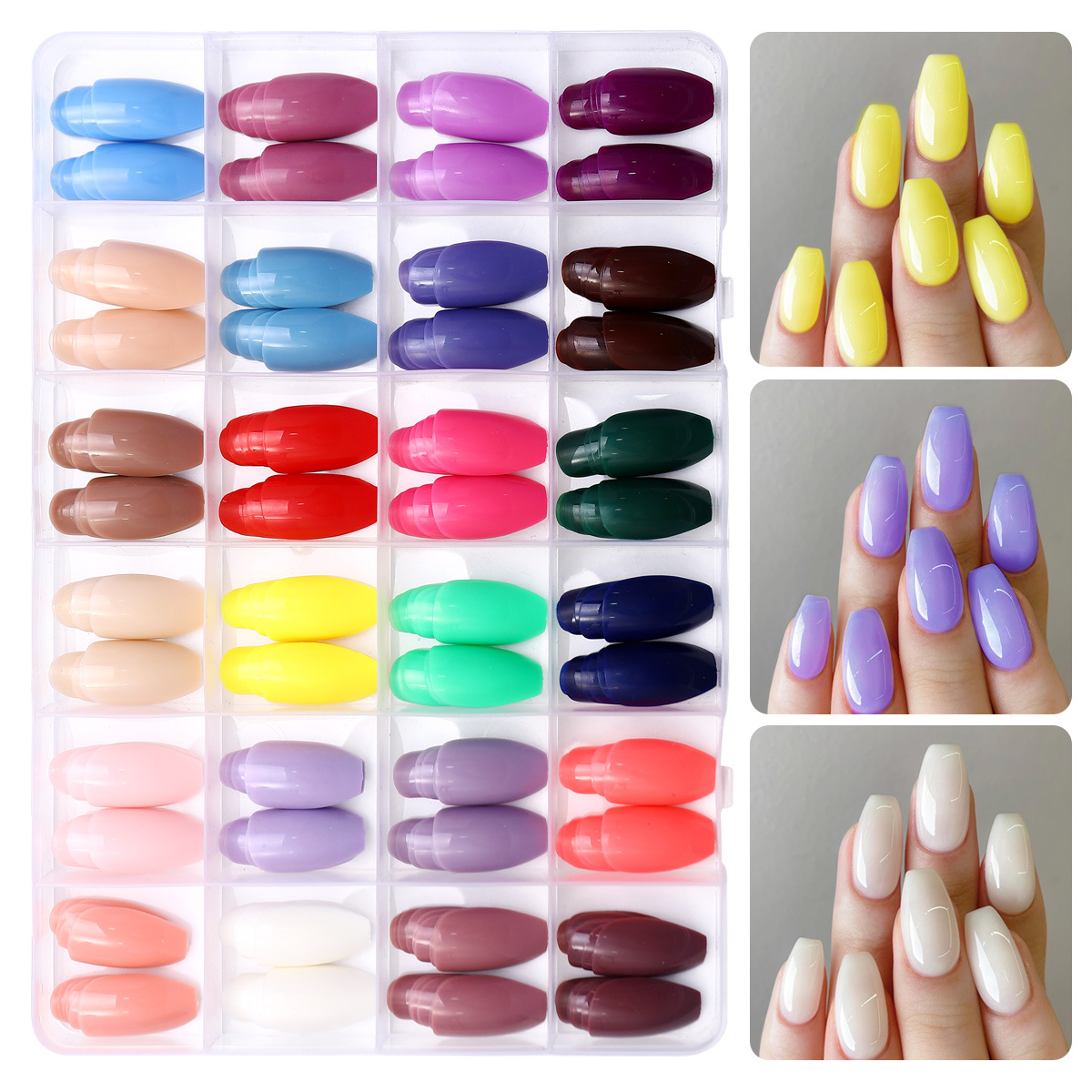 Transfronterizo 576 piezas de arte de uñas 24 cuadros de cara brillante, simple, color sólido, ballet cuadrado, uñas, uñas postizas, parches de uñas