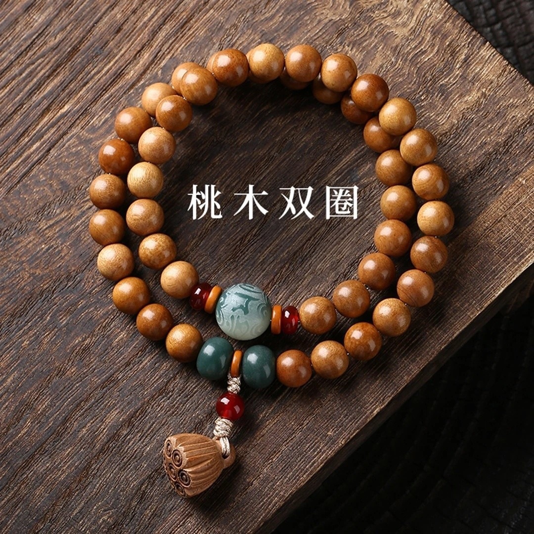 Six-character mantra prayer beads, lotus-shaped double-strand bracelet, Chinese-style good luck charm, lotus-themed prayer beads, unisex bracelet