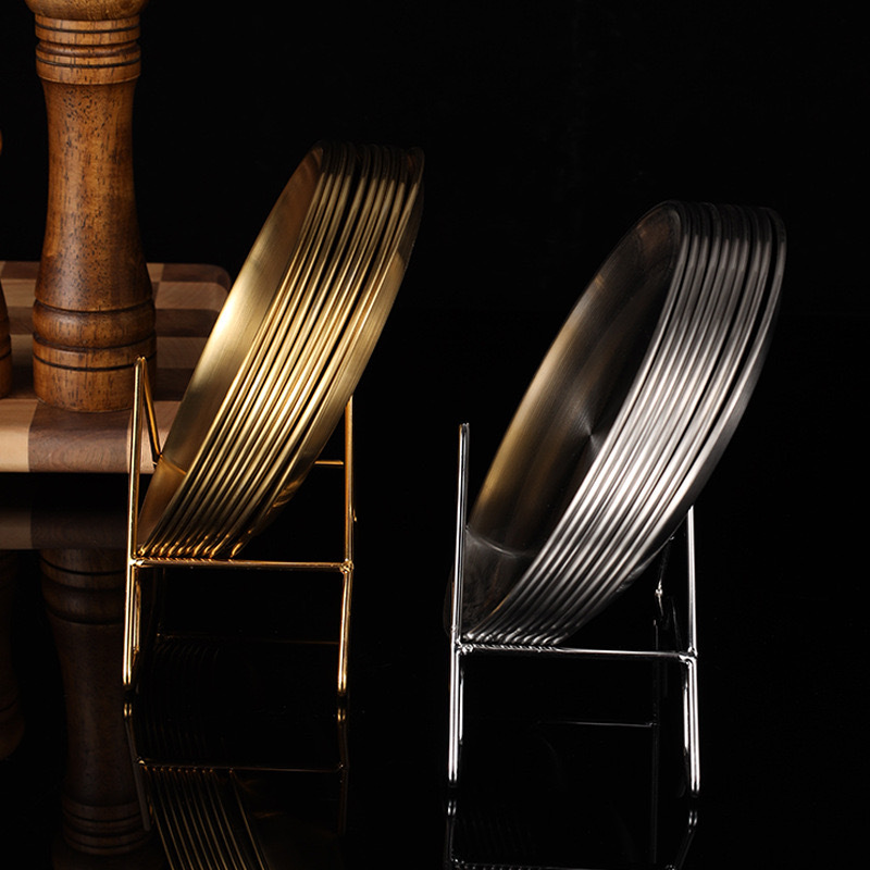 Retro de acero inoxidable de estilo coreano plato de hueso estante de almacenamiento de luz de lujo cafetería barbacoa placa Disco de Oro plato de merienda Placa de hueso de pala