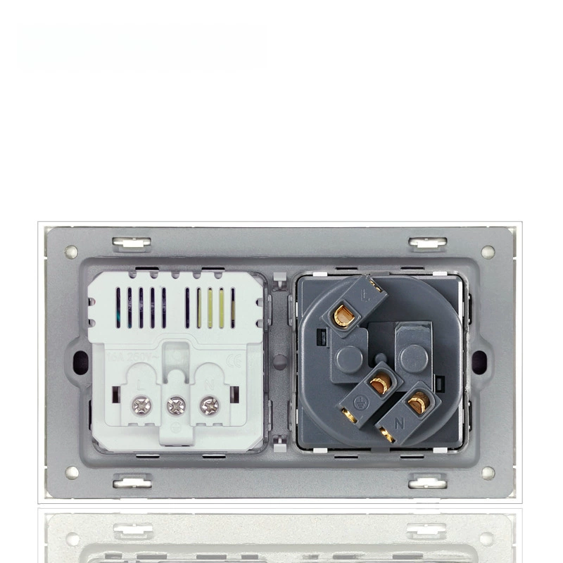 Dual European socket panel 16A, dual USB charging, multiple finishes (German/French, glass/metal)