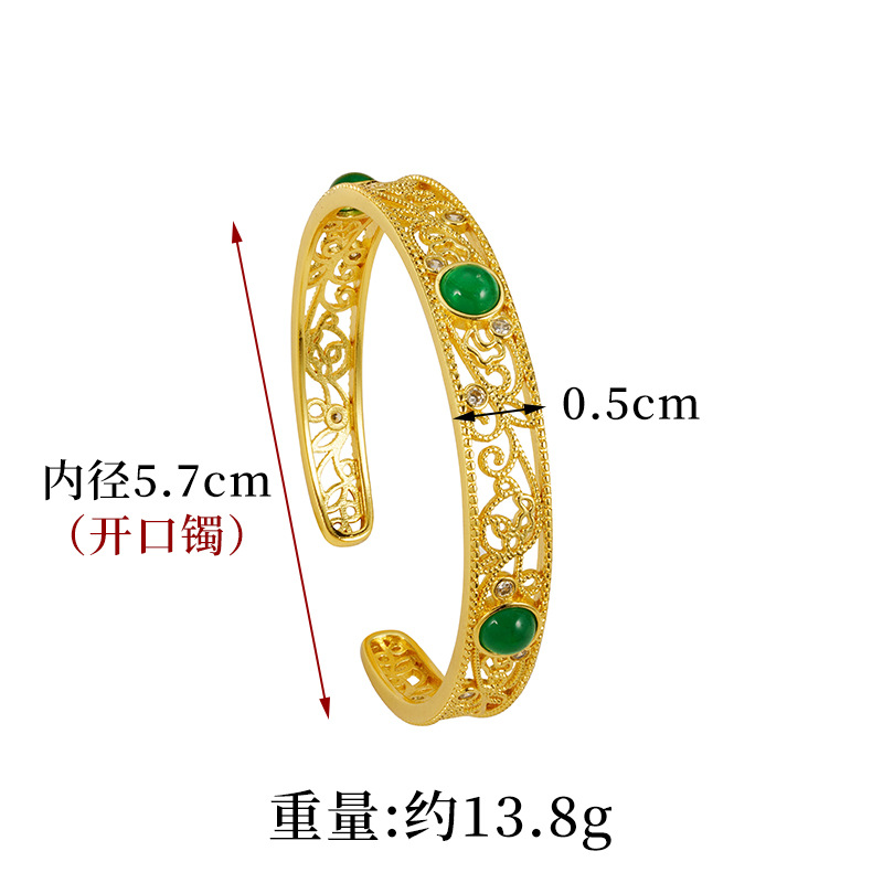 Brazalete hueco hueco abierto hueco de Vietnam Sha Jin Gufa micro incrustado de diamantes recubiertos en oro no se desvanecen joyerías retro de moda nacional