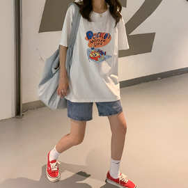 日系复古chic短袖T恤女夏季韩版潮宽松休闲潮牌半袖学生印花上衣