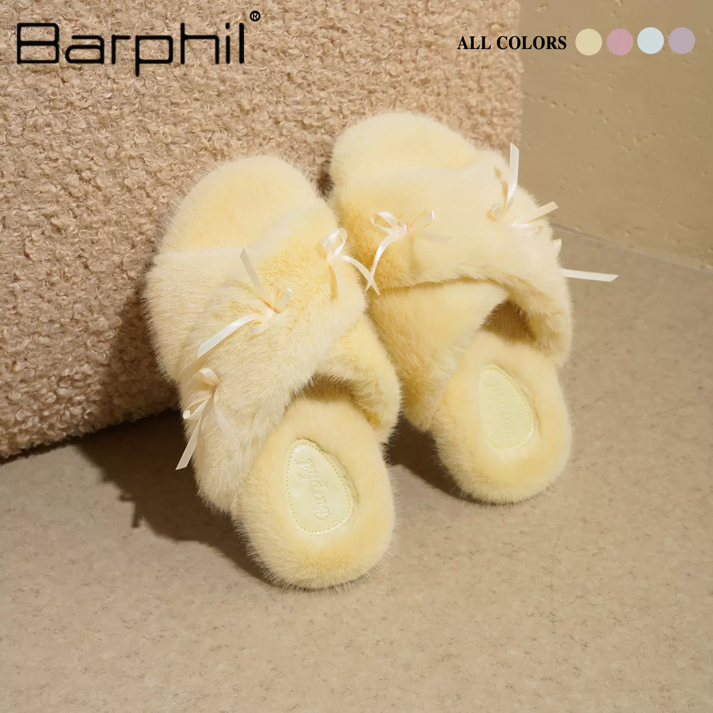 Barphil女生网红毛毛拖鞋新款秋冬棉鞋室内家居保暖透气毛绒棉拖