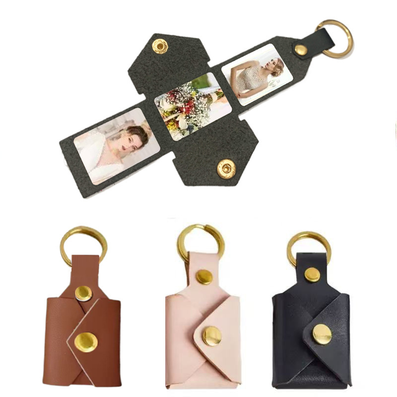 Sublimation Heat Transfer Blank Foldableing Photo Leather Case Keychain Keychain with 3 Transfer Sheets and Double-Sided Tape