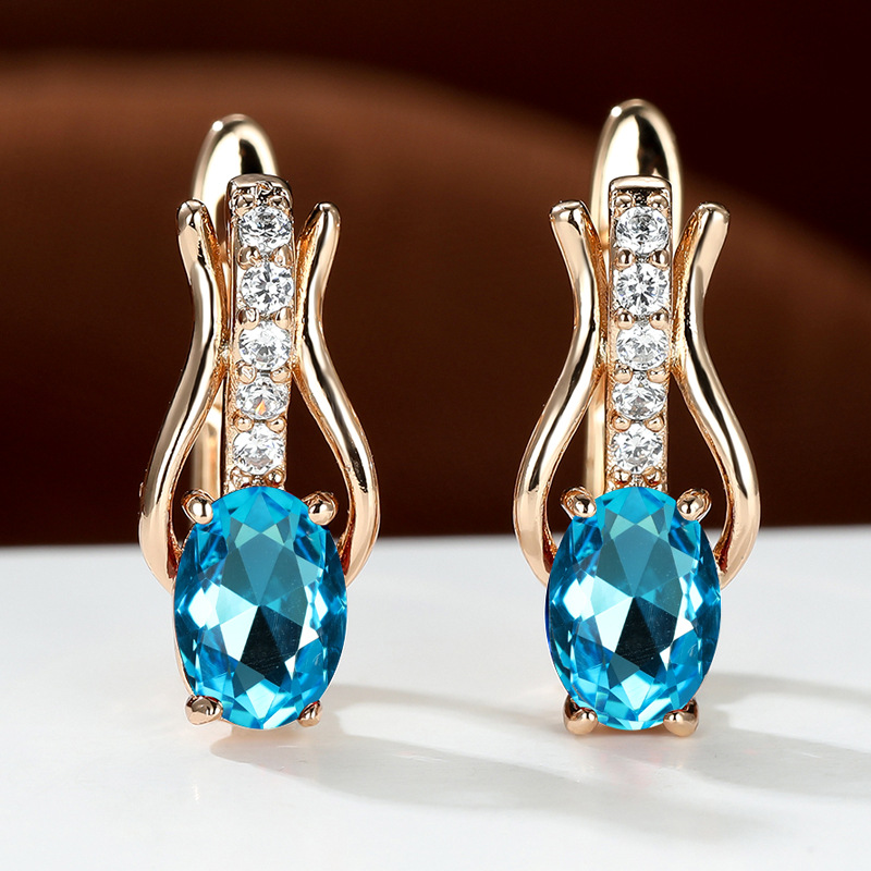 Cross-border shein new oval garnet crystal champagne gold ear buckle women's earrings temperament simple fashion jewelry