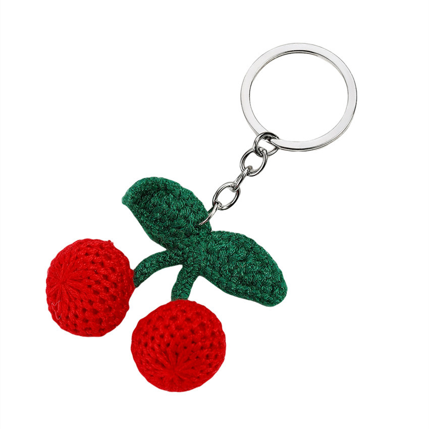 10g Weight Handmade Inlay Material Keychain Classification 1 Piece Quantity Casual, Daily Occasion yarn Material Peach, Cherry, Car Pattern Unisex Gender Cute Style 1 Piece Peach Cherry Car Keychain Yarn Handmade Unisex Cute Keychain 3