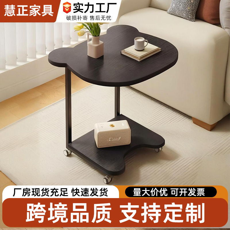 Creative Mobile Coffee Table, Bear-Shaped Table, Bedside Table, Small Table, Living Room Sofa Corner Table, Portable Movable Bedside Table with Wheels