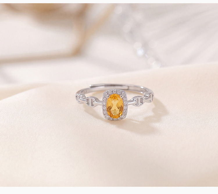 Nhẫn nữ bạc S925 mạ vàng đính đá cubic zirconia hình vuông mở điều chỉnh — Loại bạc chi tiết 5