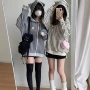 秋冬新款条纹连帽女外套