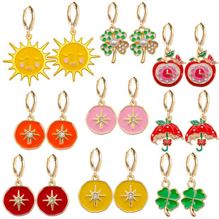 New Valentine's Day Earrings Leopard Print Peach Heart Rainbow Drop Oil Alloy Earrings Carnation Flowers Mother's Day Gift