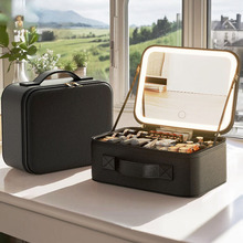 带镜子化妆箱LED灯光女跟妆师专业化妆品收纳包便携化妆包大容量