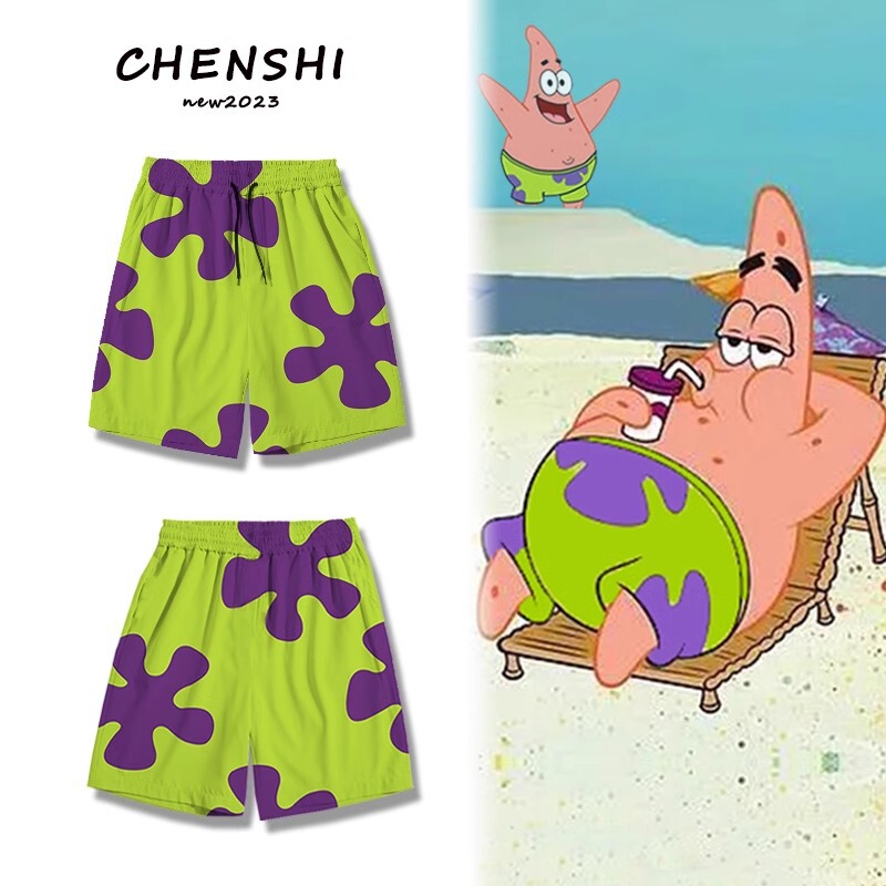 Paida Star Shorts Men's Summer Loose Pajama Pants Spongebob Casual Pants Couple's Beach Pants for Seaside Vacation