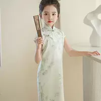 Зеленое летнее тонкое платье Cheongsam для девочек в китайском стиле, одежда для показа мод для маленьких девочек, повседневная одежда для выступлений Guzheng