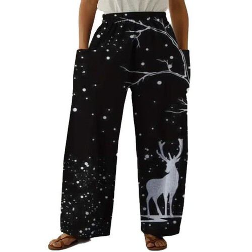 European, American and Korean women's pants, double pockets, loose color creative design, Christmas wear, 3D digital print