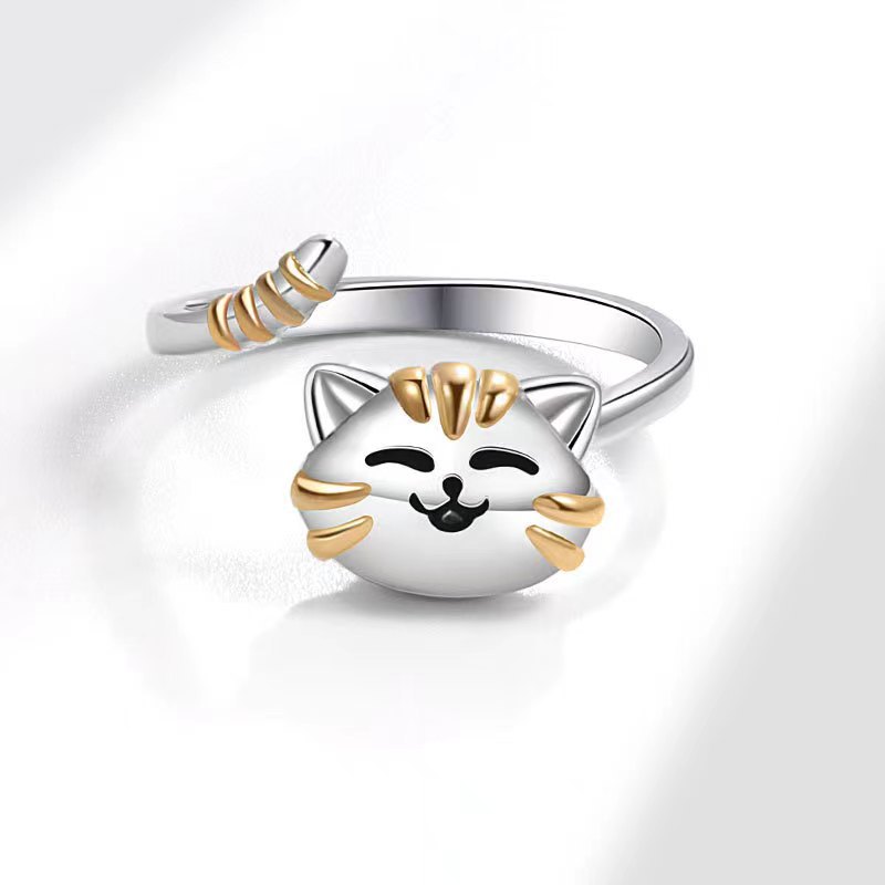 Adjustable Ring Size 1 Piece Quantity Holiday, Daily Occasion Cartoon Style Cat Alloy Metal Copper Plating Women's Open Rings Anxiety Ring