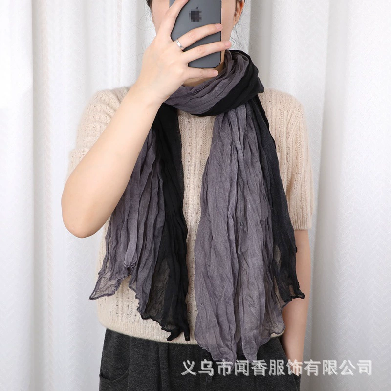 Demi-season thin keep warm scarf, retro universal cloak, cotton and linen, gradient