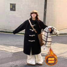 牛角扣黑色呢子大衣女2025秋冬季新款毛呢外套高级感小个子超好看