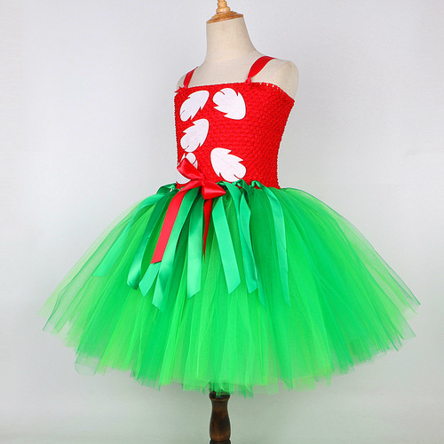 Hawaiian Girls' Mesh Tutu Dress with Grass Skirt—Perfect for Hula Dance Parties & Princess Looks
