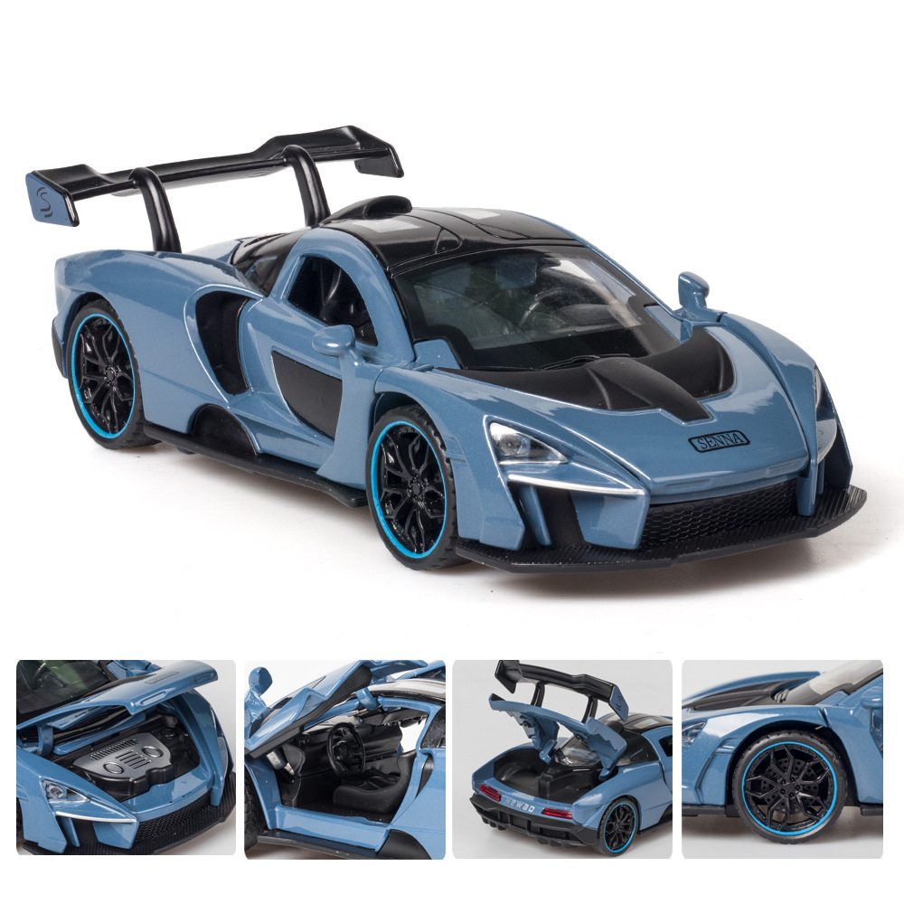 (2개) 새로운 오스트리아 합금 자동차 모델 1:32 MCLAREN SENNA는 소리와 가벼운 장난감 자동차 모델 장식품을 개발하기 위해 다시 럭셔리카 로고.