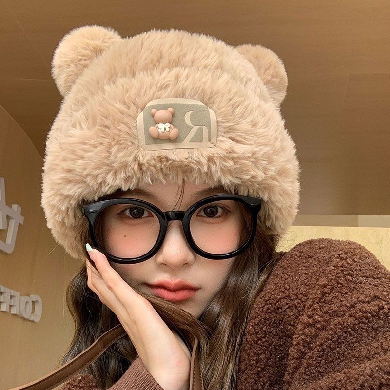New Cute And Versatile Teddy Bear Plush Hat For Women, Korean Version, Outdoor Warmth And Cold Protection, Ear Protection, Woolen Hat, Knitted Hat_voghion.com