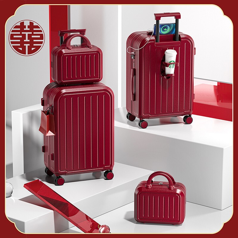 Wedding Luggage Dowry Case Red Suitcase Bride Trolley Case Women's Wedding Password Dowry Case Pair