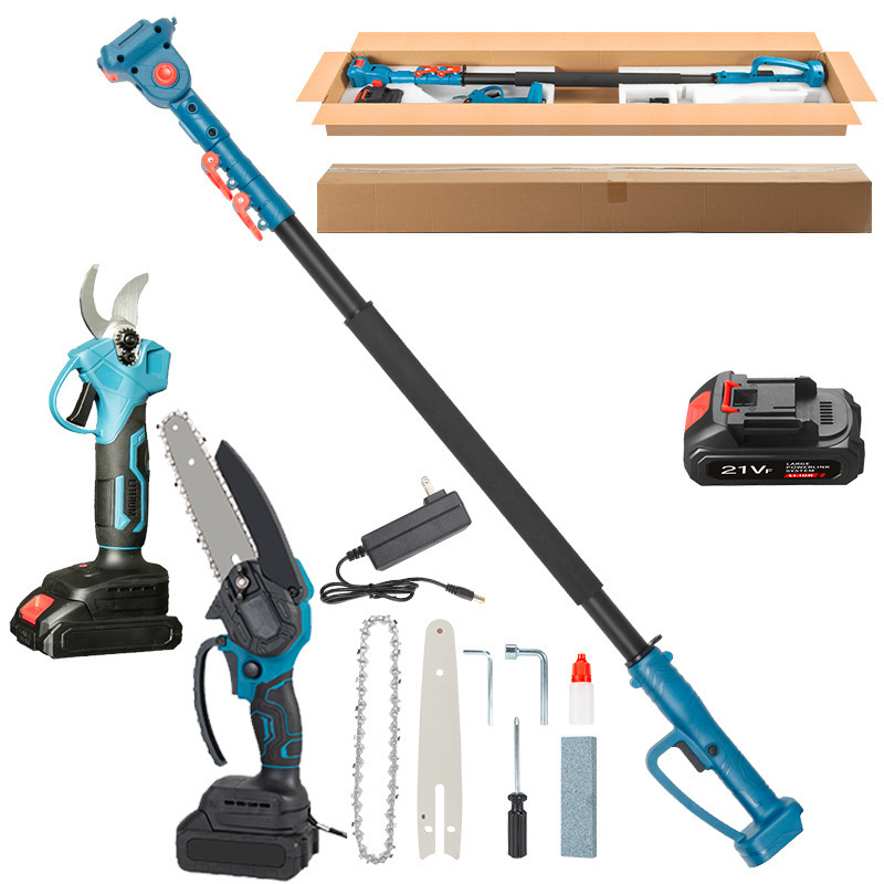 Varilla telescópica eléctrica de alta rama transfronteriza, motosierra de gran altitud, poda de ramas recargables, poda de postes de extensión de árboles frutales