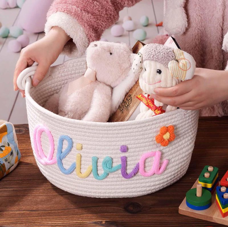 etsy パーソナライズされた手作りの文字名綿ロープ収納バスケットベビーギフトバスケットおもちゃバスケット新生児ギフト|undefined