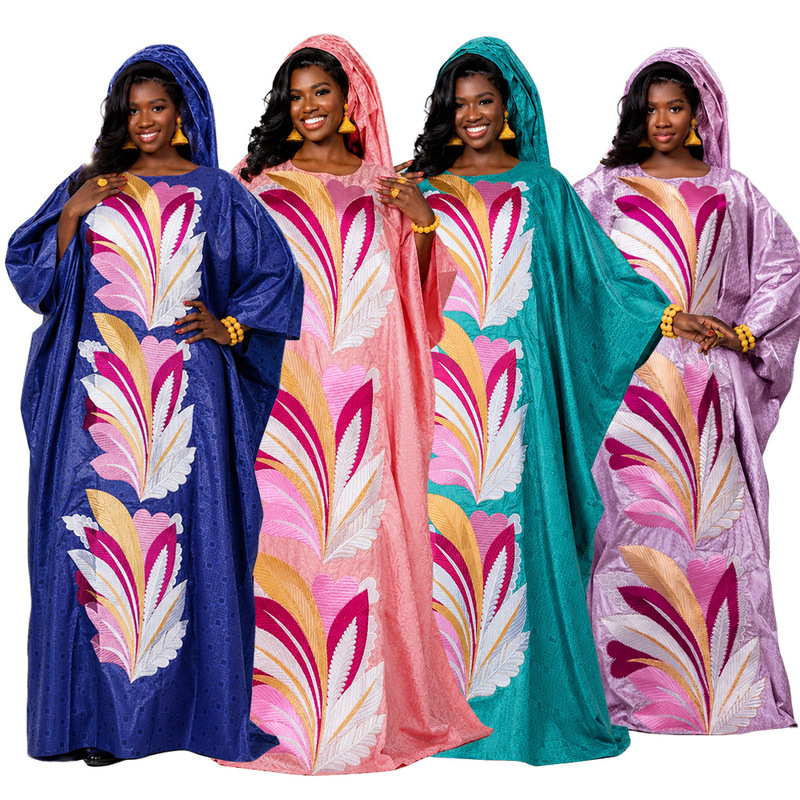 Amazon Aliexpress Women's Clothing Plus Size Robe Headscarf Cross-Border Foreign Trade African Embroidered Loose Dress Amazon Aliexpress Women's Clothing Plus Size Robe Headscarf Cross-Border Foreign Trade African Embroidered Loose Dress