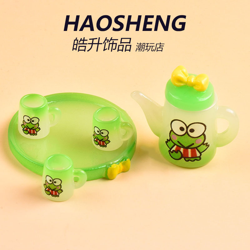 新款夜光卡通三丽鸥茶壶套装diy树脂配件仿真娃娃屋饰微景观摆件|undefined