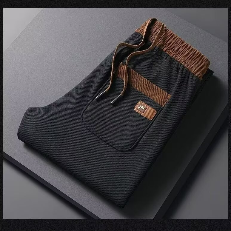 跨境厂家批发春秋季加厚保暖灯芯绒裤大码男装宽松运动直筒九分裤