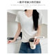 Navy Blue Slim-Fit Shoulder Short-Sleeved T-Shirt Women's Summer New Inner Base Tight Waist Top Slimming Casual Base Shirt