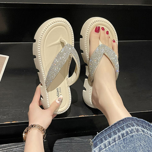  new summer style shiny rhinestone flip-flops for women, high-end flip-flops, women's shoes, trendy lazy cool wholesale
