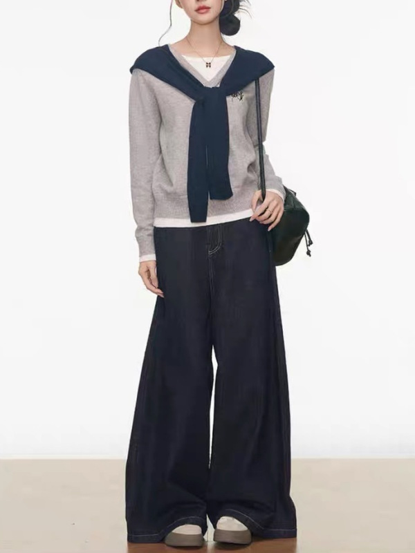 7.20新品  假两件针织上衣女韩系通勤+牛仔裤+牛仔短裙|undefined
