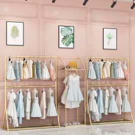 金色服装店挂衣架童装店展示架双层男女装店衣架可升降调节服装架