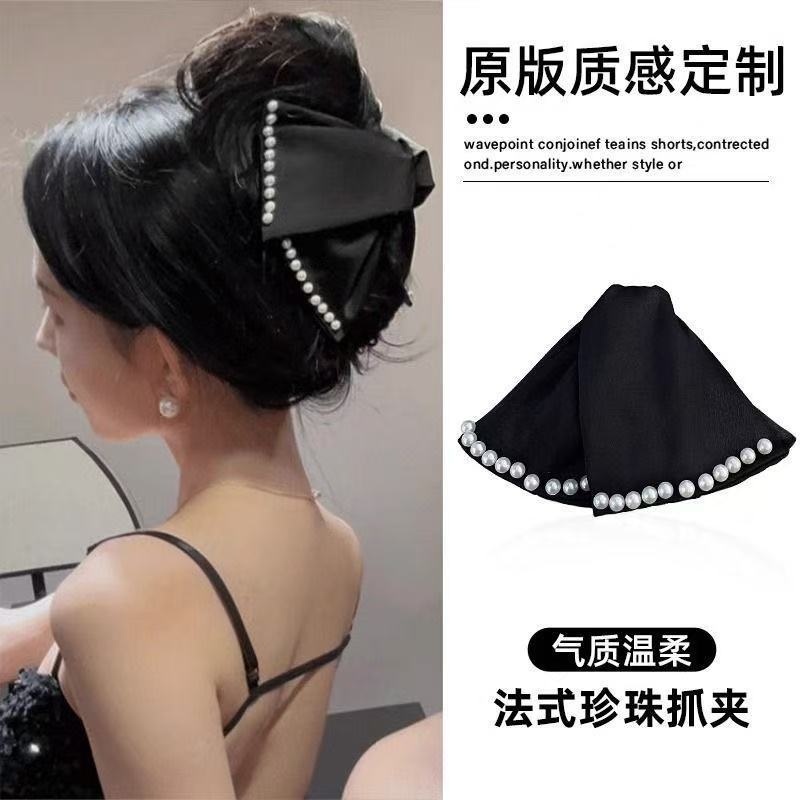 新作レトロ韓国風布製リボン三角ヘアクリップ、女性用大型ヘアクリップ、後頭部の髪量が多い方用シャーククリップ|undefined