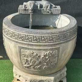 仿古石缸庭院别墅阳台水槽流水养鱼青石缸户外景观装饰水缸摆件