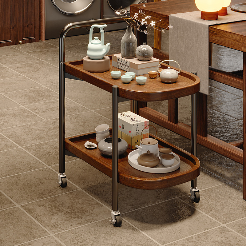 Mesa de té móvil de madera sólida pequeña mesa de té doméstica sala de té gabinete de té rueda universal nuevo carro pequeño rack balcón