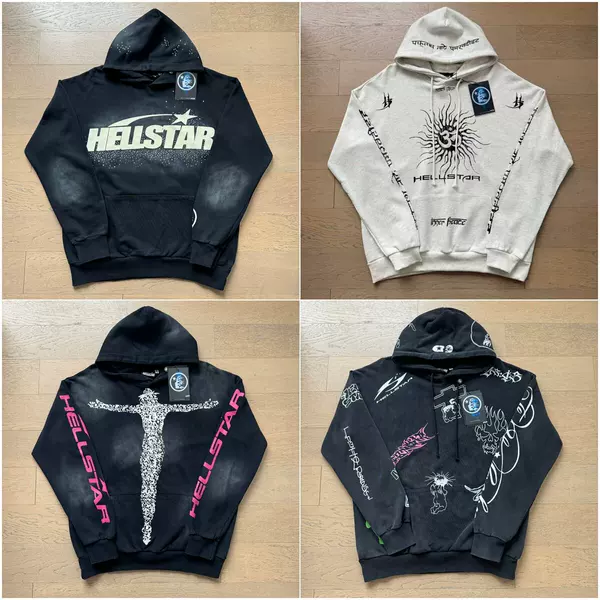 Cross-border American-style, Instagram-inspired, Hell Star retro print, high-street, loose-fitting, casual, trendy, washed-effect hooded sweatshirt