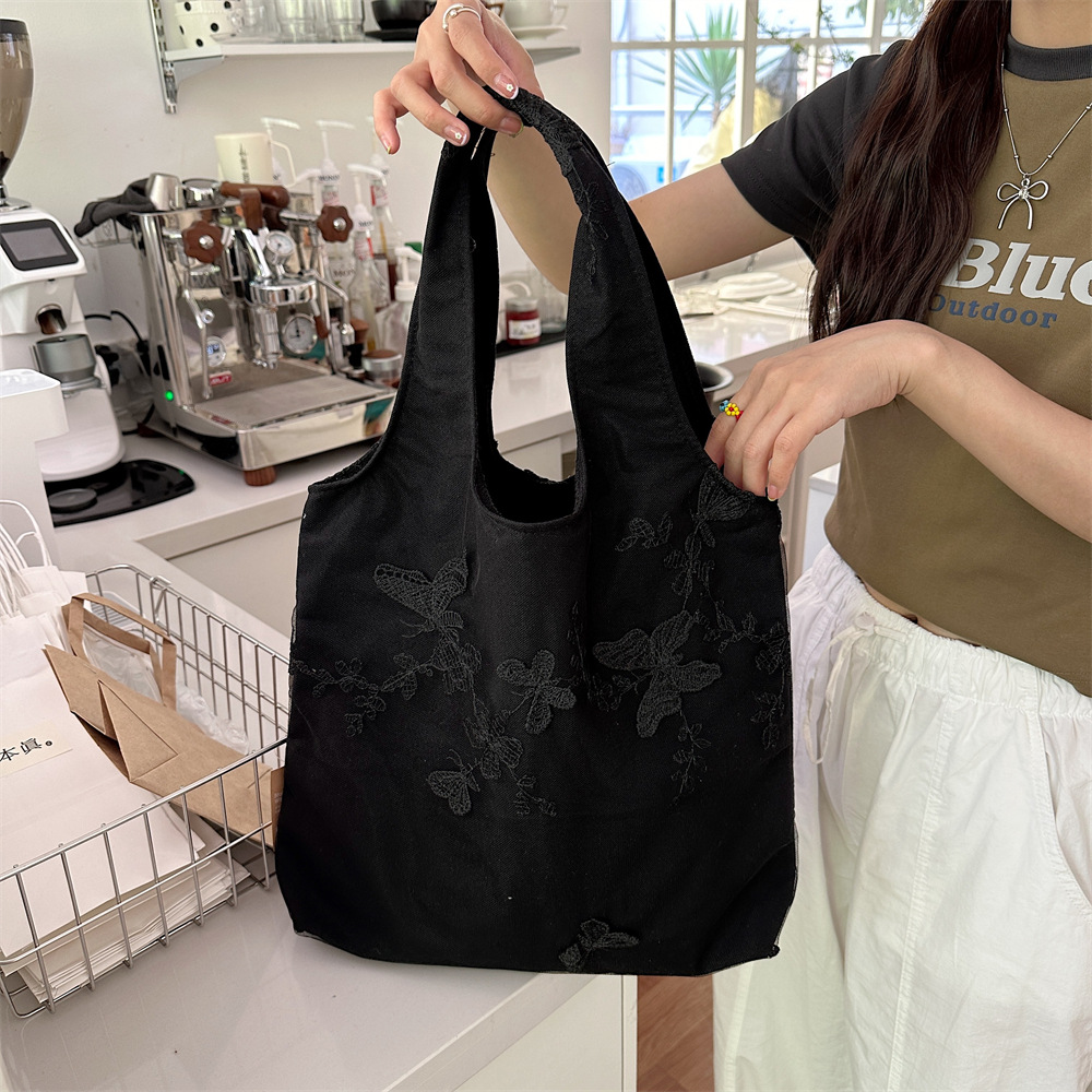 44292 Traditional Chinese style retro embroidered lace butterfly cloth bag for casual women's travel, canvas bag, large capacity single-shoulder bag undefined