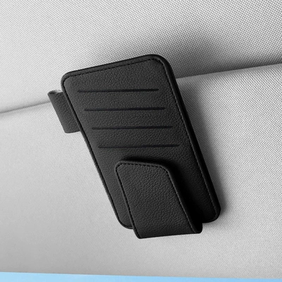 Cross-Border Multifunctional Car Glasses Holder Car Sun Visor Card Holder Sunglasses Storage Holder Glasses Case Car Supplies (Car Glasses Clip/Bill Clip) - 1-black