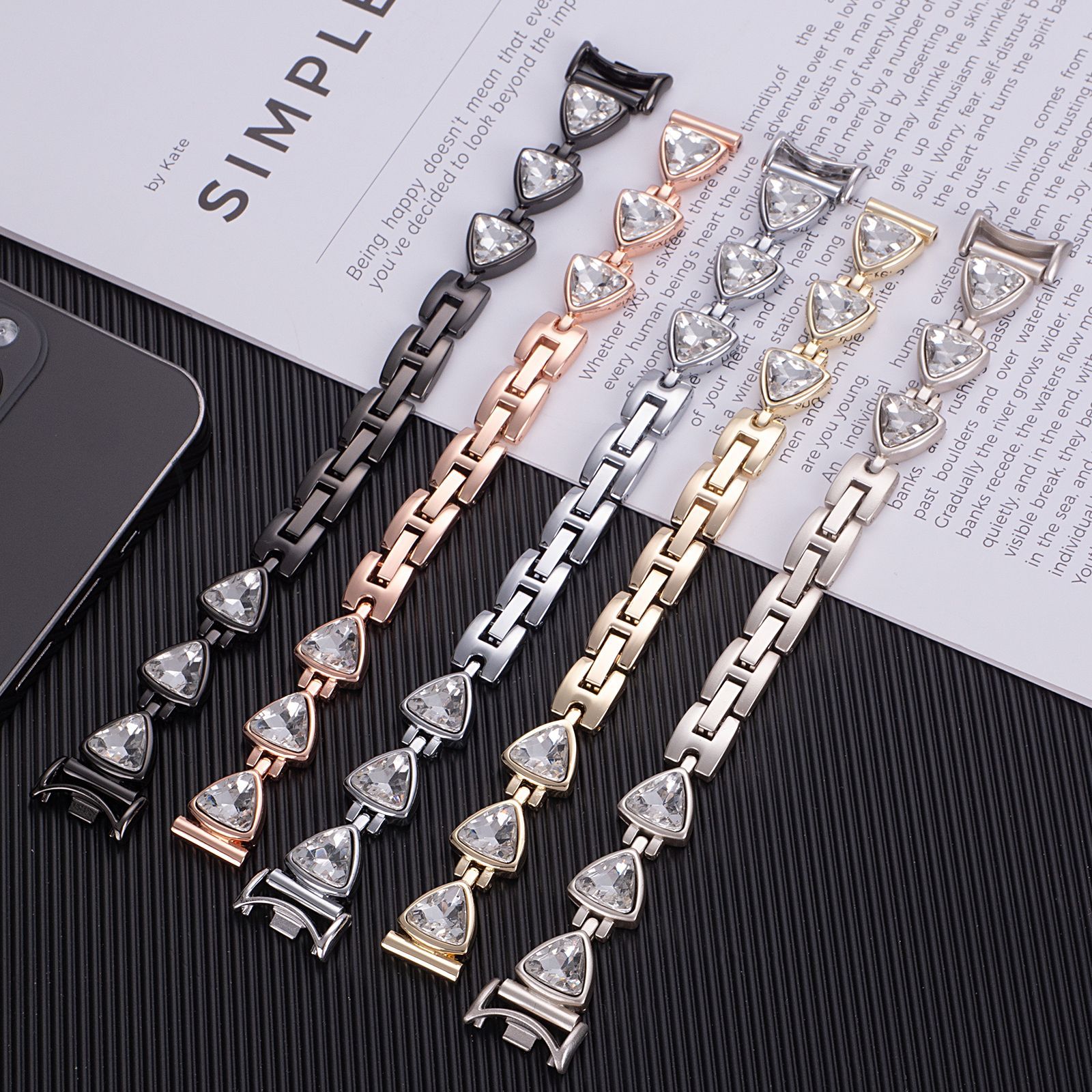 Suitable for Xiaomi 9/10 Bracelet Heart-Shaped Triangle Diamond Xiaomi Bracelet 8/9Pro Redmi Watch5/6 Watch Strap