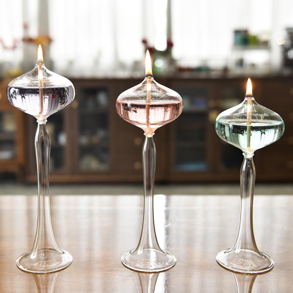 Lámpara de vidrio creativa europea candelabro decoración nórdica romántica simple moderna lámpara de alquitrán de escritorio doméstica sin humo