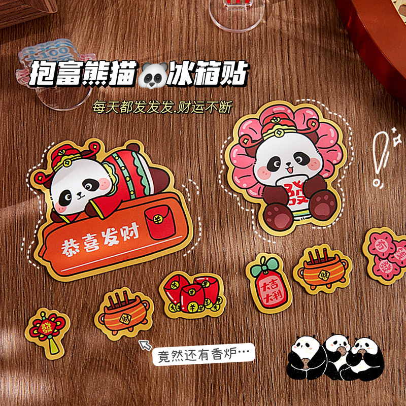 Sosteniendo pegatinas de refrigerador Panda rico Suministros de decoración de Año Nuevo Pegatinas de refrigerador de succión magnética 2024 Dragón Nuevo Año Nuevo dibujos animados pegatinas magnéticas
