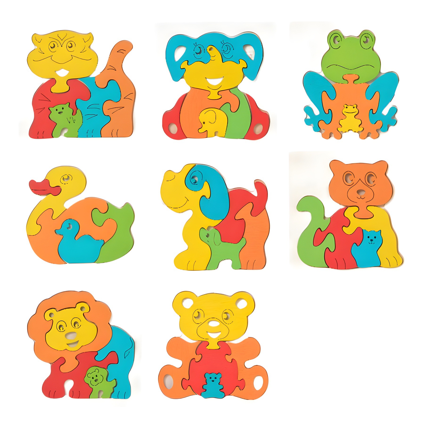 Fábrica directa de madera infantil plano puzzle padres-hijos patrón de animales cognición niños niñas juguetes de educación temprana