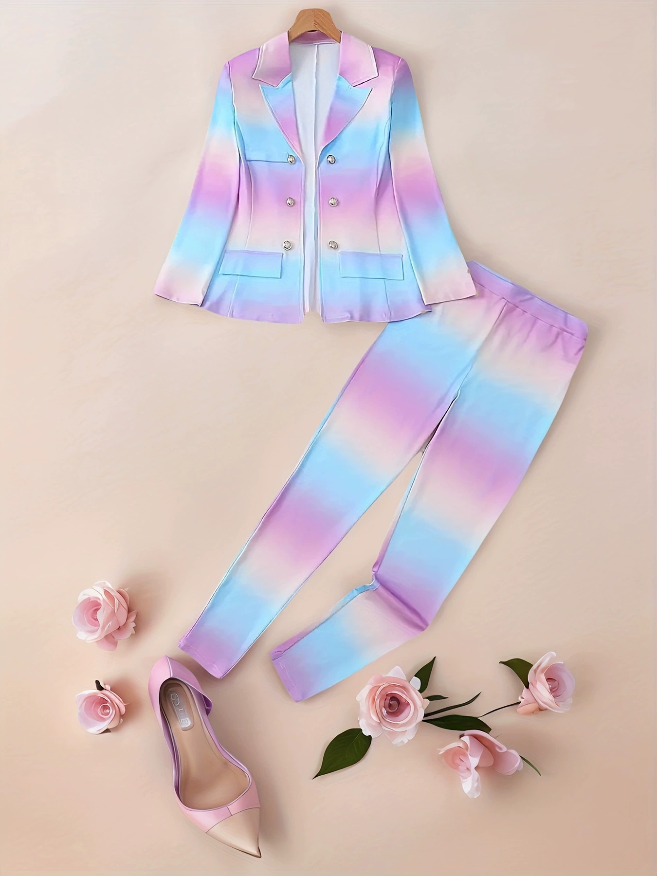 Элегантный костюм Элегантный двубортный пиджак Комплект 2025