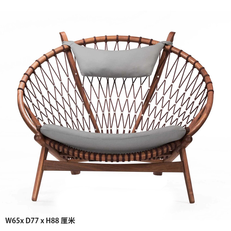 호두 컬러 프레임 + 회색 쿠션 + 다크 브라운 꼰 로프